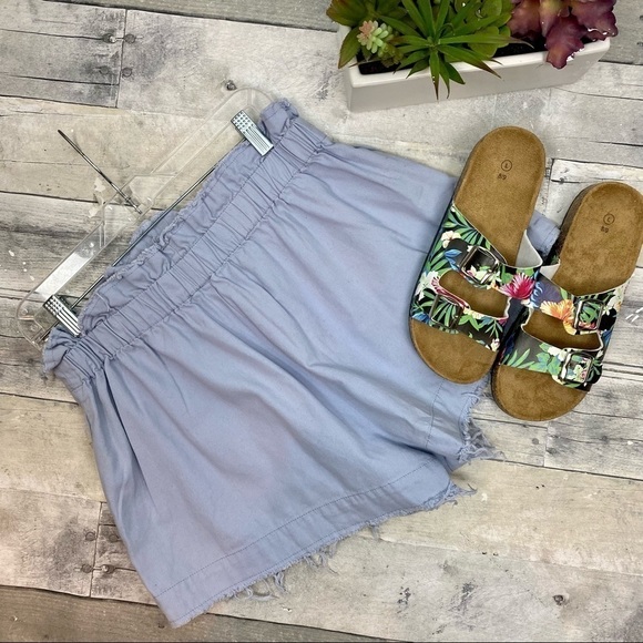 Urban Outfitters Ecote blue paper bag waisted shorts high rise raw hem size L - Picture 4 of 9